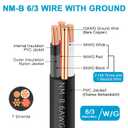 NM-B 6/3 Wire with Ground,50ft 6/3 NM-B W/G Wire 6 AWG Nonmetallic Sheathed NM-B Cable,Copper 6 Gauge 3 Conductor Residential Indoor Electrical Wiring for Branch Circuit Switches,Outlets,Other Loads