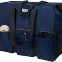 TOPDesign Utility Water Resistant Tote Bag with 13 Pockets, Top Zipper Closure & Thick Bottom Support, for Working Women (Large, Blue)