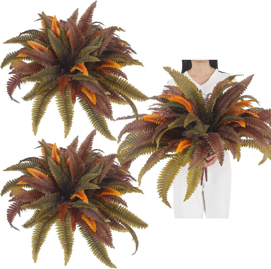 2 Pack 44'' Artificial Boston Fern Fall Porch Decor Hanging Plants Natural Indoor Outdoor Large Fake Ferns for Home, Garden, Thanksgiving, Autumn Decor