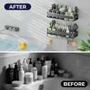 Shower Caddy Suction Cup,2 Pack Extra-Strong Suction Shower Shelves,No Drilling Rustproof Organizer for Bathroom,Kitchen,Home Decor,Reusable Bathroom Storage with Large Capacity(11.8 inch), 11.8 inch-With bar