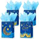 Censen 16 Sets Eid Mubarak Gift Bags with Tissue Paper, Ramadan Goodies Bags for Ramadan Party Supplies Favor (Blue)
