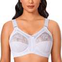 TELIMUSSTO Women's Floral Lace Bra Plus Size Firm Hold Non Wired Non Padded Full Coverage Minimizer (38H, White)