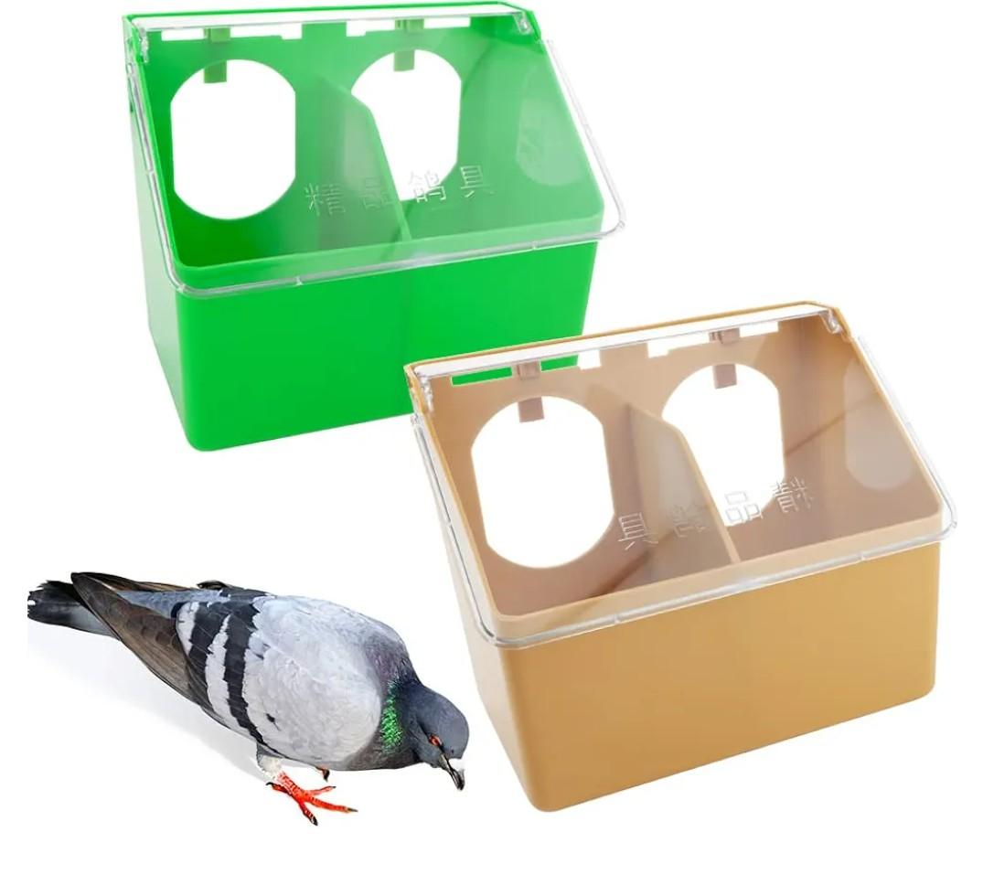 2 Pcs Pigeon Plastic Feeder, Dove Bird Food Feeding Hanging Box for Poultry Pigeon Parrot Budgie Parakeet Cage (Two Holes)