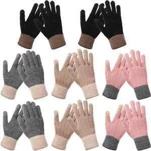 SATINIOR 8 Pairs Women's Winter Gloves Warm and Fleece Lining Knit Touchscreen Elastic Cuff Texting Gloves (Black, Gray, Khaki, Pink)