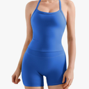 SUUKSESS Women 2 Piece Workout Sets High Waisted Tummy Control Biker Shorts Halter Padded Tank Tops S Sapphire