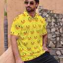 Mens Golf Polo Shirts - Hawaiian Print Golf Shirt for Men Quick-Dry Moisture Wicking Casual Breathable Polo Shirt (Yellow)