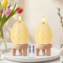 Baquler 2 Pcs Easter Egg Flameless Candles with Timer Egg Shape LED Candle Real Wax Battery Operated Flickering LED Candles Gift No Battery for Easter Party Living Room Home Decor (Yellow)