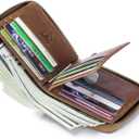 BULLCAPTAIN Mens Genuine Leather Zipper Wallet RFID Blocking Bifold Secure Zip Around Wallets Multi Credit Card Holder Purse (Handmade brown)