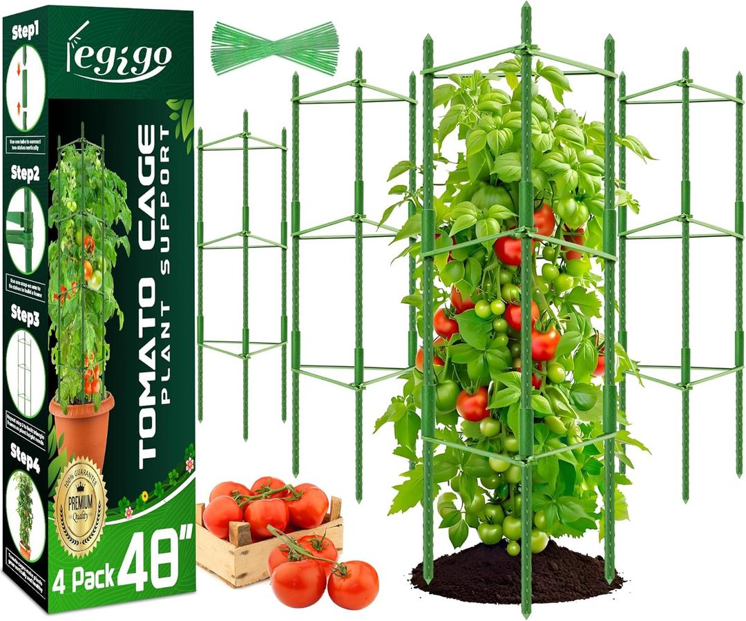 Legigo 4ft 4-Pack Tomato Cage for Garden Plant Support- Up to 48inch Garden Stakes Tomato Cage, Tomato Trellis for Potted Plants, Tomato Cages Plant Stakes for Climbing Vegetables Plants Flowers