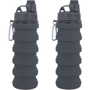 Collapsible Water Bottles Travel water bottle Sports Portable Sport Water Bottle Reusable Water Bottles comes with mountaineering Buckle 500ml silicone Water-proof camping water bottle (Grey+Grey)