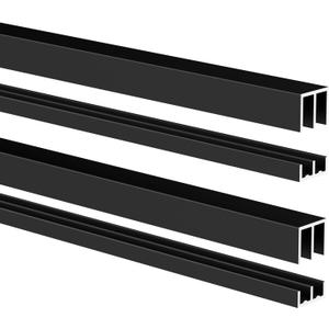 2 Sets 48" Metal Cabinet Sliding Door Track Kit for 1/4" Panels, Aluminum Track Set for Cabinet Closet Glass Window Doors, Smooth & Quiet Sliding System(Black)