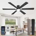 Fanbulous 60 Inch Ceiling Fan with Lights, APP & Remote Control, Flush Mount Low Profile Black Ceiling Fan, 3000-6000K Dimmable LED, Quiet Reversible Motor, 6 Blades, 6 Speeds, for Bedroom Living Room