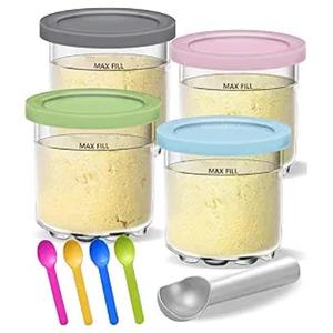 Creami Pints and Lids for Ninja - 4 pack Creamy Icecream Containers Cups Jars Tubs Canisters Set, Smoothie Pot Compatible with NC299AMZ & NC300s Series Creamer Ice Cream Maker Machine Accessories