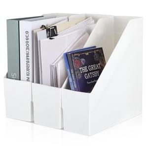 Magazine File Holders, 3 Packs Sturdy Cardboard File Rack, Office Organization Desktop Storage File Box Binder for Shelves and Desk, Folder Holder for Office or Classroom, White