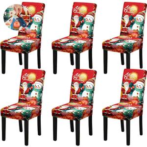Fafua Christmas Chair Covers, Stretch Dining Room Chair Covers Set of 6, Christmas Decoration/Home Decor Chair Protector Slipcovers (Red Snowman+santa Claus)