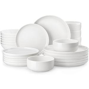 MALACASA Plates and Bowls Sets, 24 Pieces Modern Porcelain Dinnerware Set for 6 Ceramic Dishware Dishes White Kitchen Dinner Dining Ware Set Microwave and Dishwasher Safe, Series LUNA MALACASA Plates and Bowls Sets, 24 Pieces Modern Porcelain Dinnerware Set for 6 Ceramic Dishware Dishes White Kitchen Dinner Dining Ware Set Microwave and Dishwasher Safe, Series LUNA