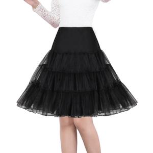 Shimaly Women's 50s Vintage Petticoat 26" Crinoline Rockabilly Tutu Skirt Slip S-3XL (Medium-Large, Black)