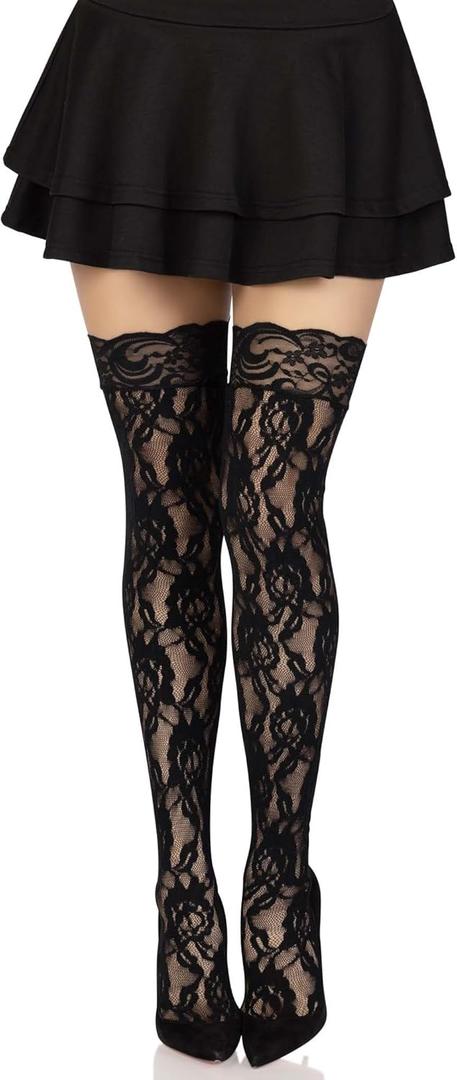 Leg Avenue womens Hosiery Lace Thigh Highs (One Size, Black Rose)
