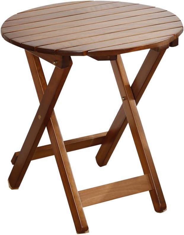Outdoor Small Table, Round Folding Wooden Patio Side Table Furniture End Table for Adirondack Chair, Balcony, Porch, No Assembly Required, Brown, 19"D x 19"W x 19.9"H