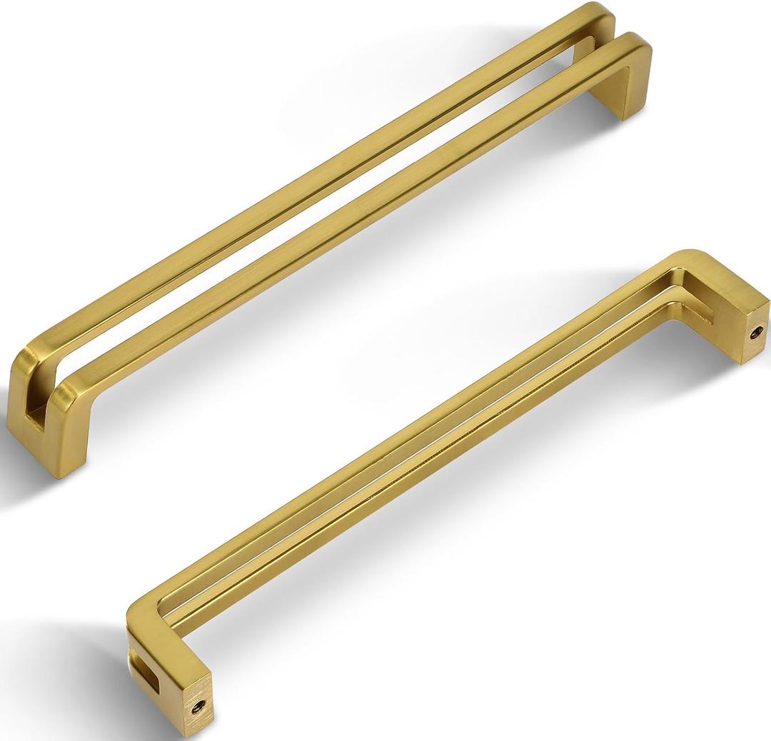 7-1/2 Inch(192mm) Hole Center Brushed Gold Zinc Alloy Solid Cabinet Pulls,Dresser Cabinet Handles Luxury Cabinet Pull Hardware for Bedroom, Kitchen 6 Pack 7600