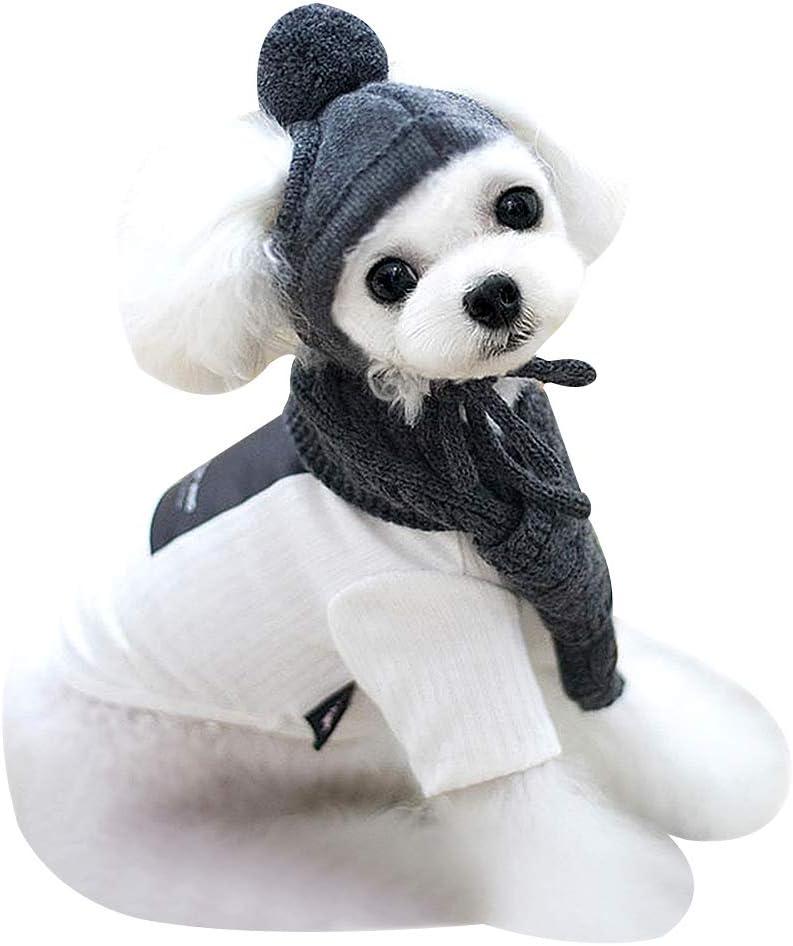 Goclothod Pet Dog Knitted Scarf and Hat Set Winter Neck Ear Warmer (Grey)