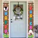 Happy Easter Banner Porch Sign Holiday Decorations Hanging Welcome Banners, Eggs Bunny Sign Spring Door Decoration for Party Home Outdoor Indoor Front Doors (Easter 2)