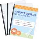 Binditek 40 Pack Clear Report Covers with Sliding Bars, 25 Sheet Capacity, 5mm Binding Bars, Letter Size, 5.5 Mil Thick, Black, for Students and Coworkers