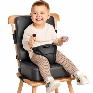 HOMEAL Booster Seat for Kitchen Chair, Breathable Toddler Booster Seat for Dining Table with Backrest and Adjustable Straps, Portable Travel Toddler Booster Seat, Dark Grey