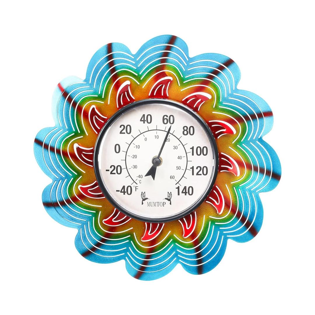 MUMTOP Outdoor Thermometers for Patio-Wall Indoor Outdoor Thermometer - Colorful Flower Outside Thermometer Decorative Temperature for Home or Garden Decor (Blue)