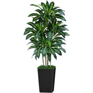 5FT Artificial Dracaena Tree - High-Density Foliage Fake Plant with Black Tall Planter - Faux Yucca Floor Plant for Home Office Decor Indoor
