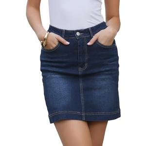 Allegra K Denim Skirt for Women's Casual High Waisted Jean Skirt with Pockets, S-M