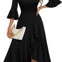 HomRain Women's Wedding Guest Dress Elegant Formal Cocktail Bell Sleeve Dress for Prom Homecoming Tea Party (Black, M)