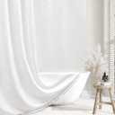 Siiluminisoy Extra Long White Boho Shower Curtain Woven Fabric Cute 84 Inch Shower Curtain, 72 x 84 Tufted Leaves Textured Striped Modern Farmhouse Minimalist Cloth for Bathroom
