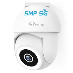 TREATLIFE 5MP Ultra HD 2.4G/5G WiFi Security Camera Outdoor Wired, Cameras for Home Security, Spotlight/Siren, AI Motion Detection, Color Night Vision, 2-Way Audio, Works with Alexa, Google Home, App