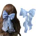 papasgix Hair Bow Clips: Solid Color Silk Ribbon Bows for Women and Girls (1, Blue)