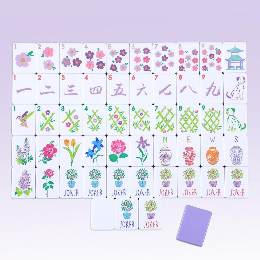 Arrowbash 160 Pcs Floral American Mahjong Set 1.2 Inch Flower Mahjong Tiles Set Melamine Hand Carved Pattern for Adult Mah Jong Tabletop Games Mah Jong Lovers Tiles Only(Purple,Stylish)
