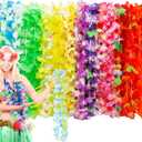 50pcs Hawaiian Leis Decorations, Hawaiian Leis Bulk Flower Necklaces Luau Party Decor, Colorful Hula Dance Celebration Tropical Summer Beach Pool Parties, Hawaiian Flower Leis for Party Favors Decor