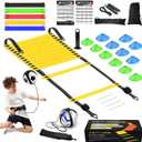 Speed Agility Training Equipment Set, Agility Ladder 20ft, 12 Football Cones, Resistance Parachute/Soccer Kick Trainer, Jump Rope, 5 Resistance Bands, Football Practice Equipment for Kids Adults