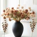22pcs Artificial Beige & Brown Kiku Flowers with Eucalyptus Stems Bulk, Faux Silk Mum Pom Poms for Vase, Modern Farmhouse Boho Home Decor, Realistic Floral Centerpiece for Kitchen & Living Room