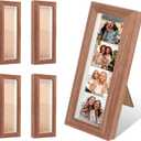 4 Pack Photo Booth Frames 2x7 Wooden Photo Strip Picture Frame Film Picture Holder with Stand and Clear Glass for Wall or Tabletop Display, Rustic Brown