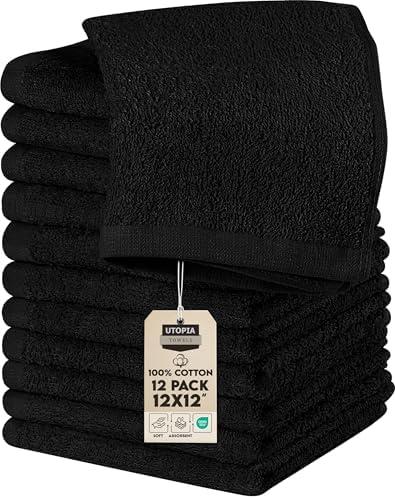 Utopia Towels Only11Pack Cotton Washcloths Set, 100% Ring Spun Cotton, Premium Flannel Face Cloths, Highly Absorbent and Soft Feel Fingertip Towels, Black