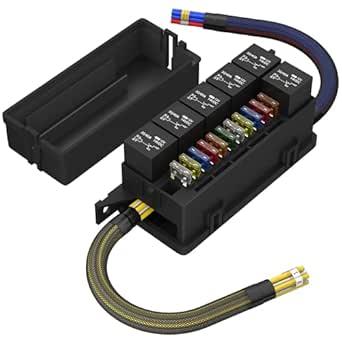 12V Fuse Relay Box with 6 Relays and 11 Way ATC/ATO Blade Fuses, Pre-Wired Fuse and Relay Box 12 Vlot Relay Fuse Box Block for Automotive Marine Boat