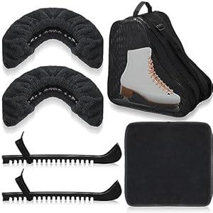 Liliful 4 Pcs Skate Guards Skate Blade Covers Towel Ice Inline Skate Bag Set Ice Skating Guards for Adult Figure Skating or Hockey(Black)