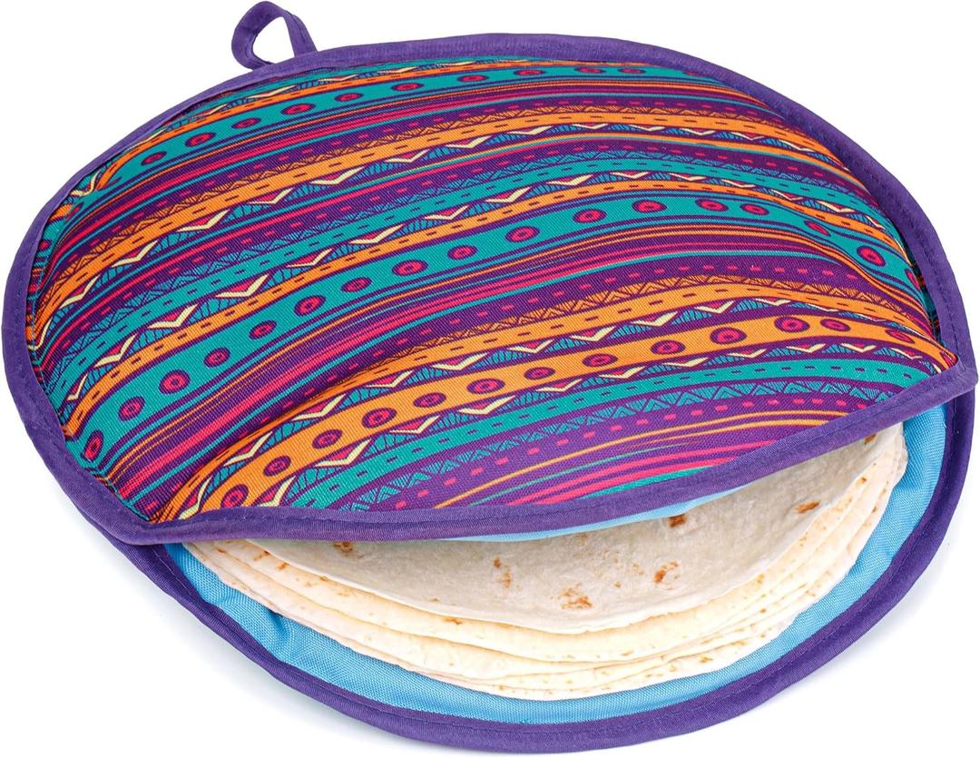 PixiPy Tortilla Warmer Pouch (Multicolor, 12 Inch), Microwavable Fabric Tortilla Heater Pouch to Keep Tortillas Soft & Warm, Insulated Heat Keeper for Flour & Corn Shells, Ideal for Tacos & More
