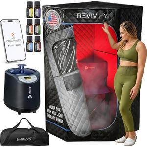 LifePro Revivify Deluxe Sauna with Red Light Therapy  Full Body Steam Room with 2.6L Steamer, Adjustable Heat Levels & Essential Oils  Easy-to-Use Portable Infrared Sauna for Home
