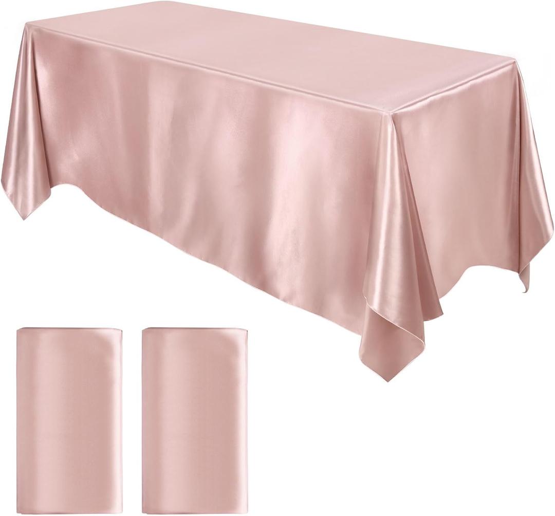 MCEAST 2 Packs Satin Tablecloth 102 x 58 Inches Rectangular Table Overlay Cover Bright Silk Tablecloth Smooth Fabric Table Decor for Wedding Banquet Decoration (Rose Gold)