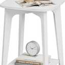 VASAGLE MAEZO Collection - Side Table, 2-Tier Small Square End Table, Nightstand with Tapered Legs, Curved Transitions, for Small Spaces, Living Room, Bedroom, Cloud White ULET236W01, 1 pack