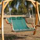 SANIWERKE Porch Swing for 2, Double Hammock Swing with Footrest & S-Armrest, Adjustable Hanging, Durable Rope Net&Thick Wood, 650LBS, 50" Wide, Luxe Reclining Duo Swing for Patio Porch(Honey Meadow)