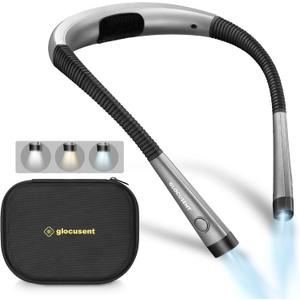 Glocusent Book Light with EVA Case, 3-Color & 6-Brightness Reading Light, Bendable Neck Light, Durable Rechargeable Lamp, Perfect Book Light for Reading in Bed, Knitting, Repairing, Book Lovers Gifts