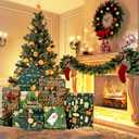 3 x Christmas Wrapping Paper, 6 Sheets Assorted Green Gift Wrapping Paper with Gold Snowflakes, Christmas Tree, Angel Pattern, Xmas Wrapping Paper Set with Ribbon, Sticker and Tag for Christmas Party